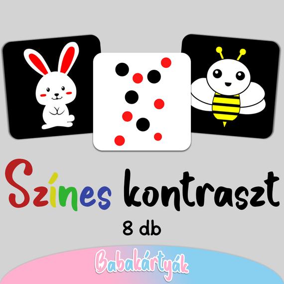 Színes kontrasztos babakártya (8 db)