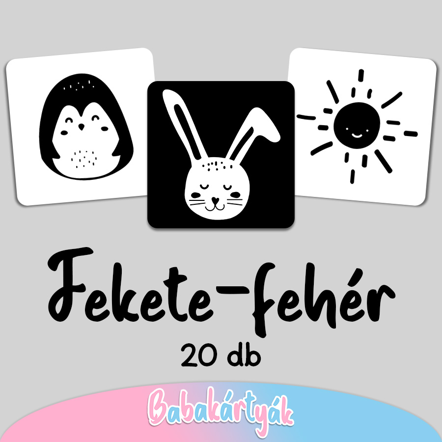 Fekete-fehér kontrasztos babakártya (20 db)