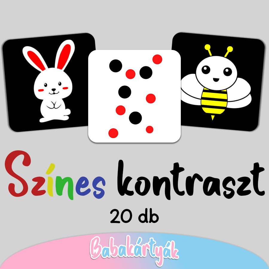 Színes kontrasztos babakártya (20 db)